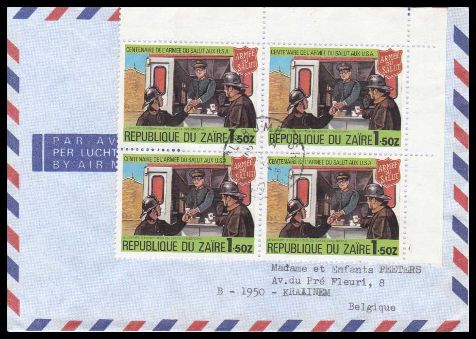 1980 – Zaire Airmail w/ 4 block | Salvation Army Stamps